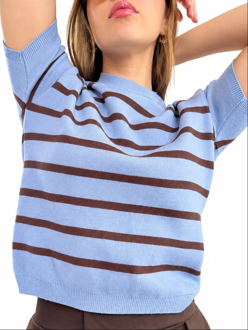 BLUSA TEJIDO RAYADA MANGA CORTA