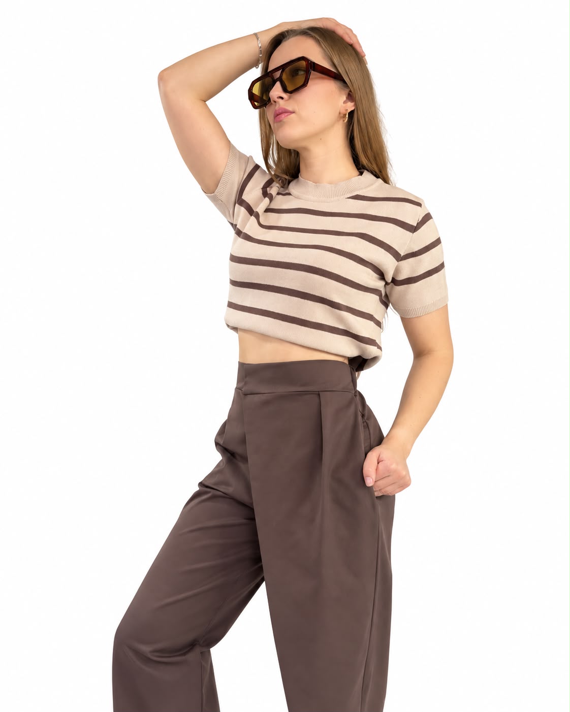 BLUSA TEJIDO RAYADA MANGA CORTA