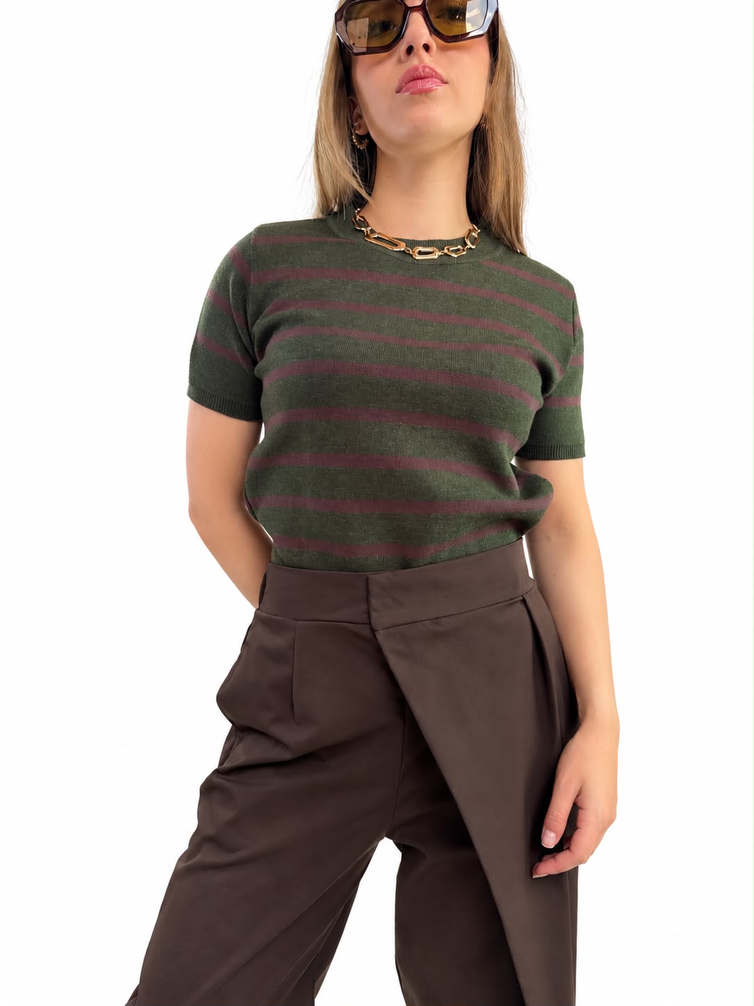 BLUSA TEJIDO RAYADA MANGA CORTA
