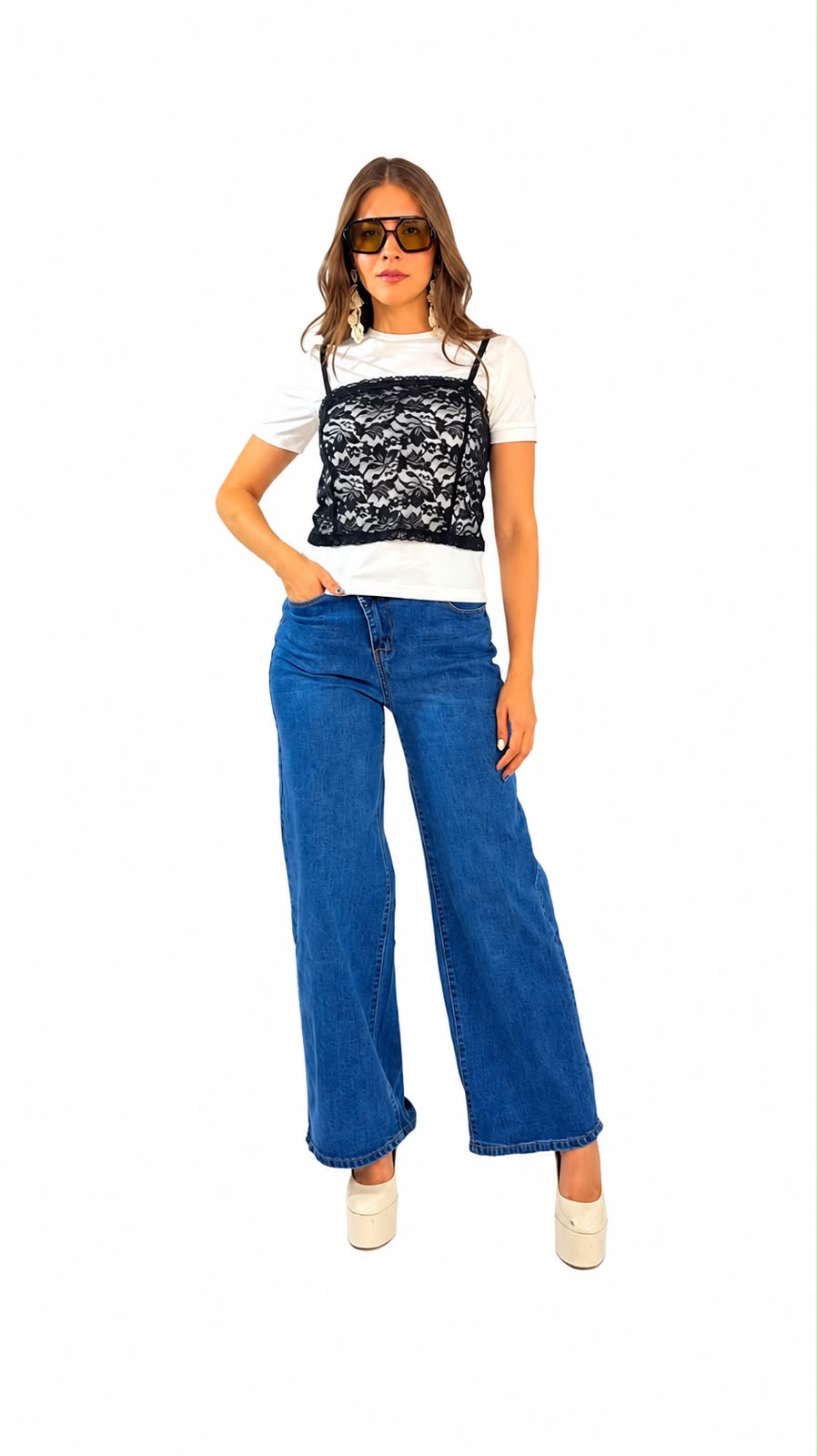 BLUSA ENCAJE C/T-SHIRT M/CORTA